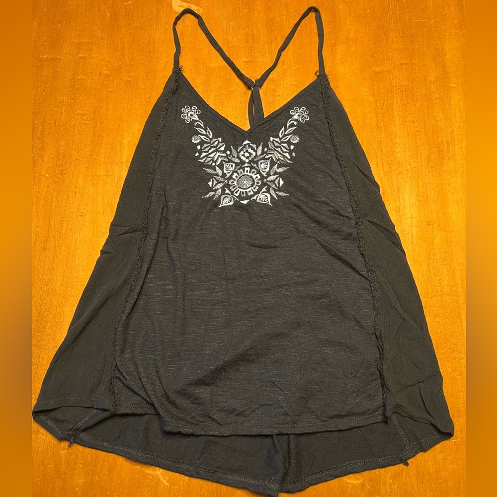 Hollister Black Criss Cross Tank with Embroidered Design